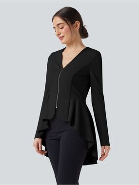 Halara V-Neck Ruffle Hem High-Low Work Jacket Black Size S NWT